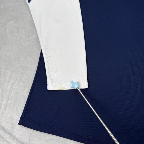 Y2K Adidas Long Sleeve Athletic Shirt White Navy Men's Large Relaxed 3-Stripes - Picture 8 of 9